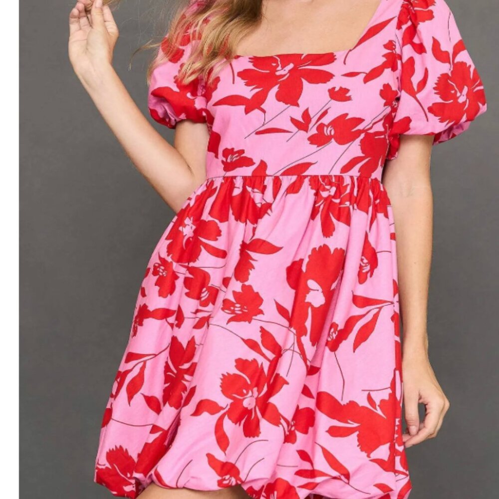248.Two Tone Floral Print Babydoll Dress